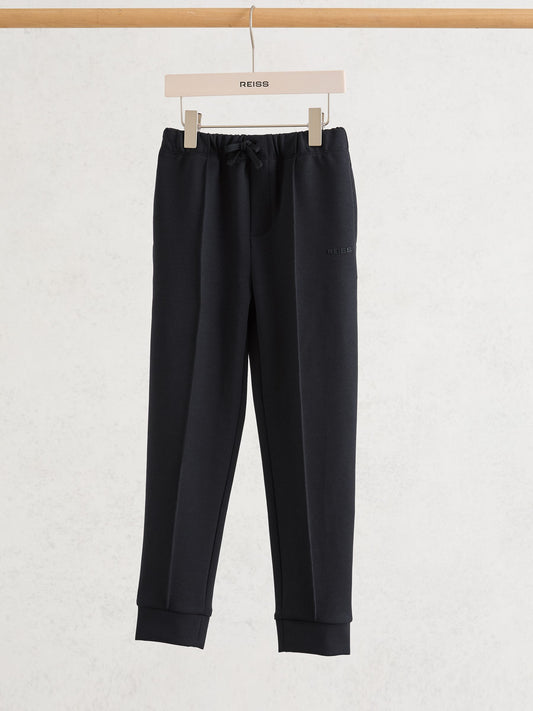 Reiss Navy Barnes 3-9 yrs Premium Interlock Cuffed Logo Joggers image 1
