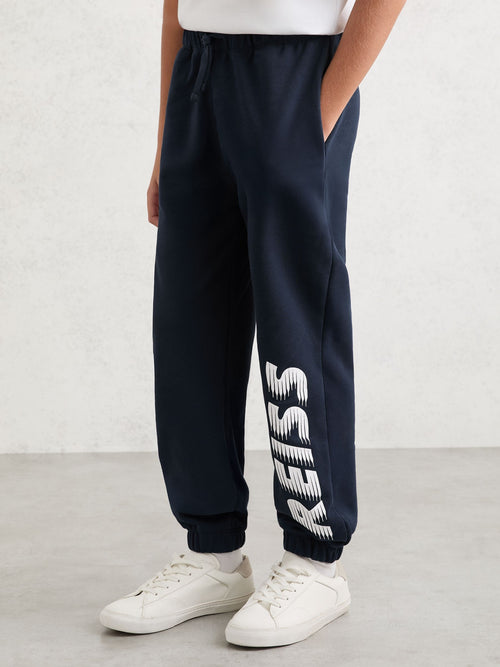 Reiss Navy Ruff 9-13 yrs Cotton Logo-Print Cuffed Joggers image 1