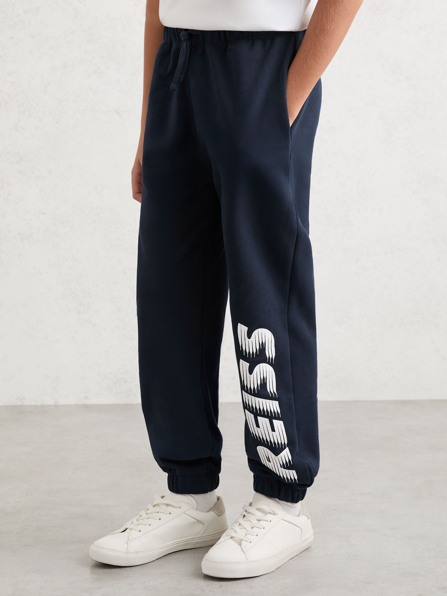 Reiss Navy Ruff 9-13 yrs Cotton Logo-Print Cuffed Joggers image 1