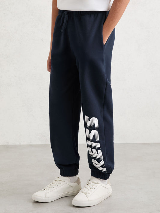 Reiss Navy Ruff 9-13 yrs Cotton Logo-Print Cuffed Joggers image 1