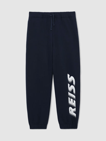 Reiss Navy Ruff 9-13 yrs Cotton Logo-Print Cuffed Joggers image 2