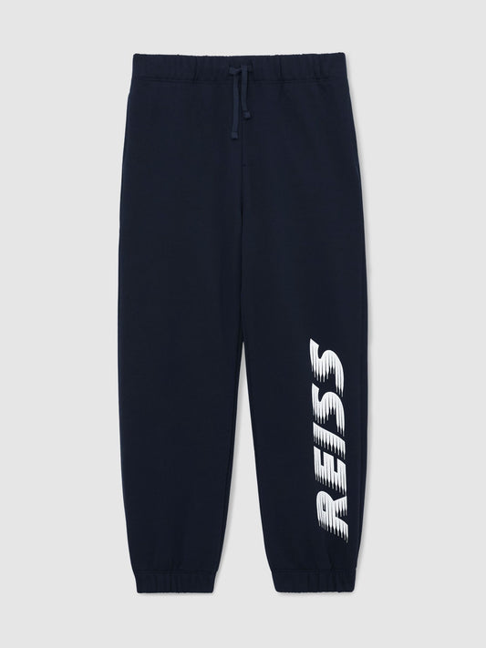Reiss Navy Ruff 9-13 yrs Cotton Logo-Print Cuffed Joggers image 2