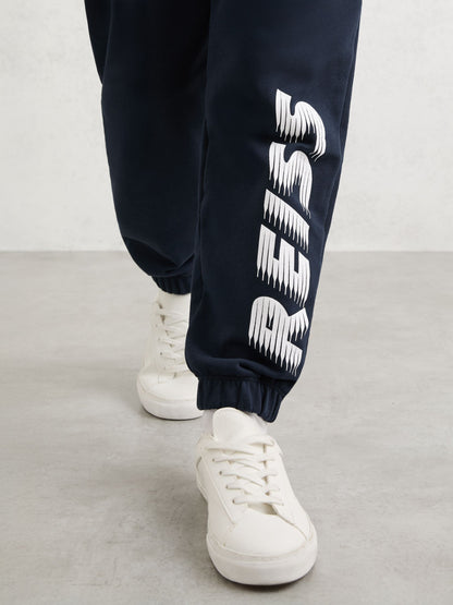 Reiss Navy Ruff 9-13 yrs Cotton Logo-Print Cuffed Joggers image 3