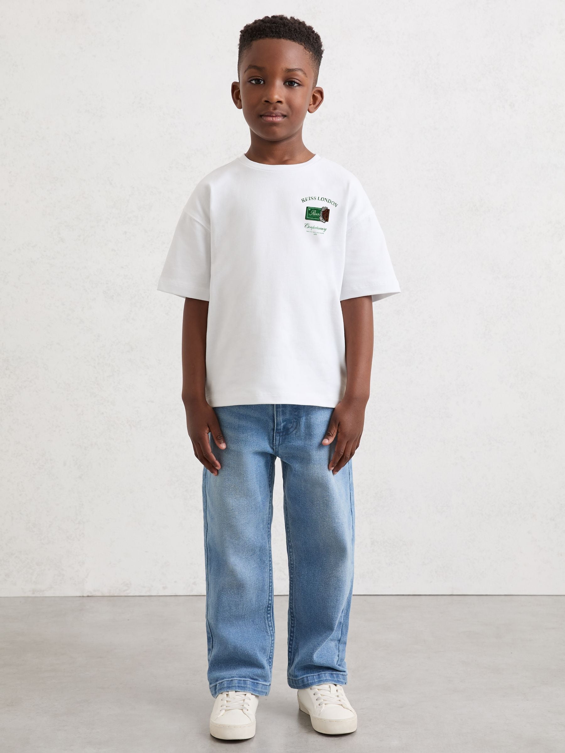 Reiss White Milner 9-13 yrs Cotton Chocolate-Print T-Shirt image 1