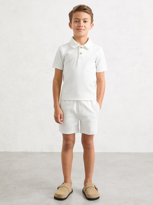 Reiss White Tavola 3-9 yrs Waffle Drawstring Shorts image 1