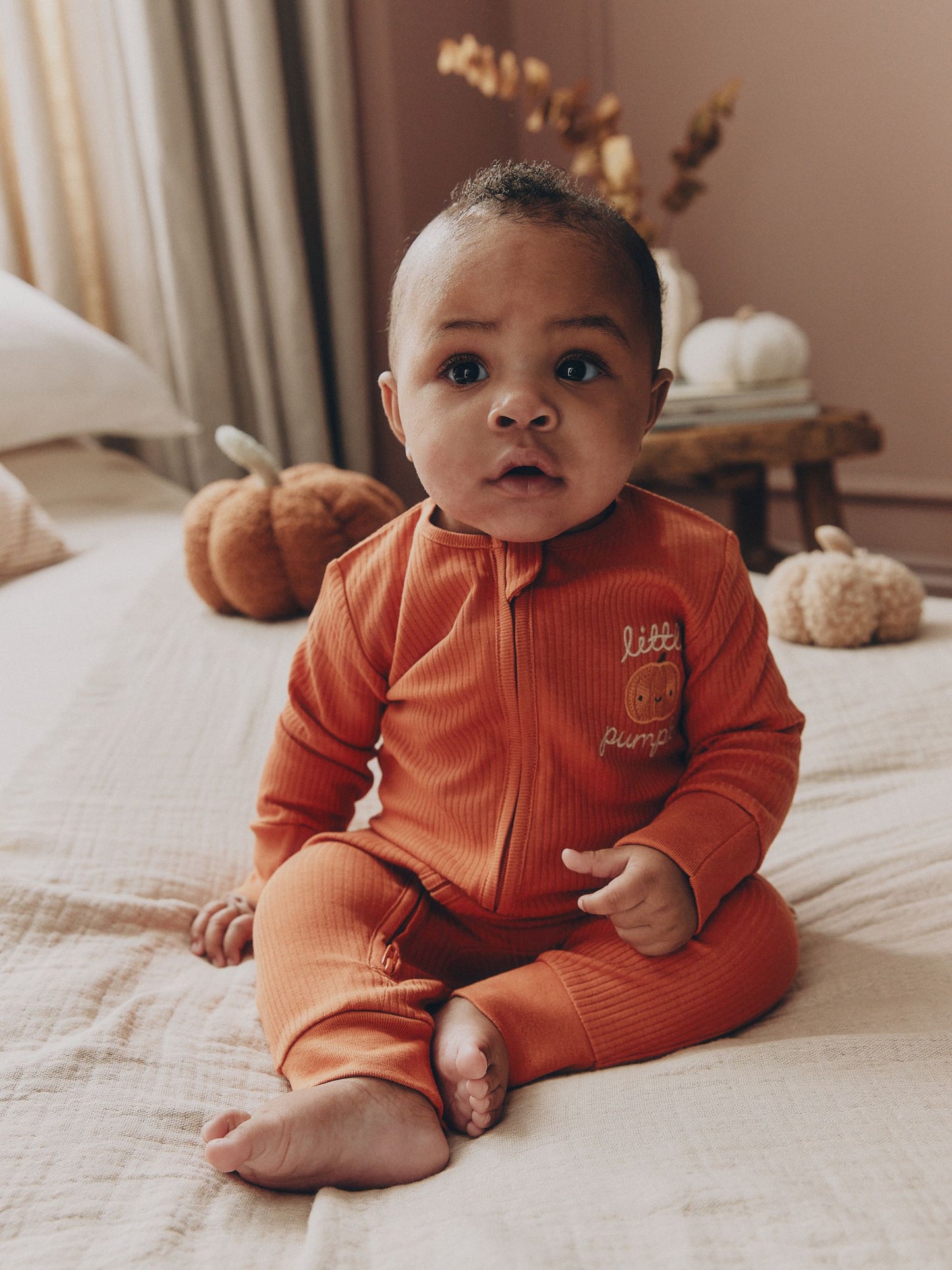 Orange Little Pumpkin Two Way Zip Baby Sleepsuit (0mths-3yrs) image 2