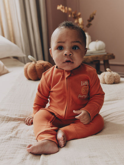 Orange Little Pumpkin Two Way Zip Baby Sleepsuit (0mths-3yrs) image 2