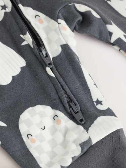 Grey Halloween Ghost Two Way Zip Baby Sleepsuit (0mths-3yrs) image 8