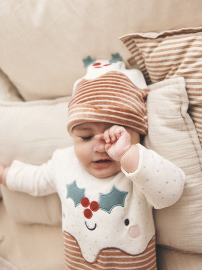 Neutral Christmas Pudding Sleepsuit & Hat Set (0mths-2yrs) - image 2