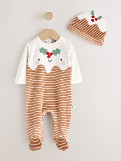 Neutral Christmas Pudding Sleepsuit & Hat Set (0mths-2yrs) - image 5