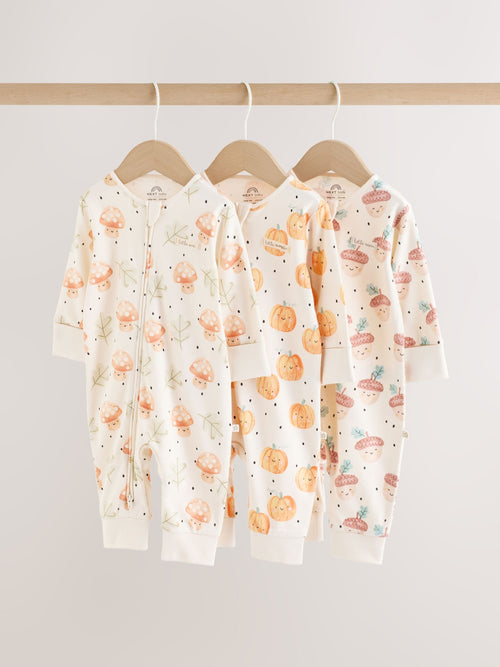 Neutral 3 Pack Two Way Zip Baby Sleepsuit (0mths-3yrs) image 1