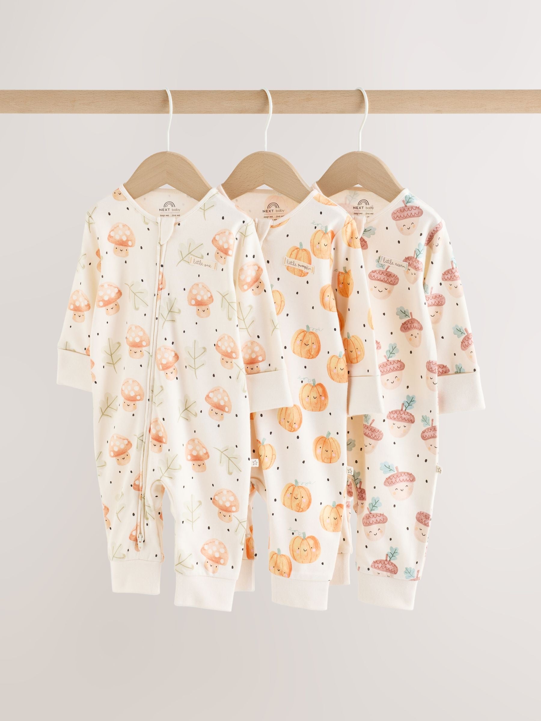 Neutral 3 Pack Two Way Zip Baby Sleepsuit (0mths-3yrs) image 1