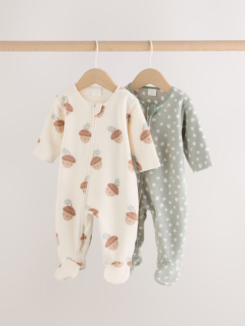 Sage Green Microfleece Two Way Zip Baby Sleepsuits 2 Pack image 1