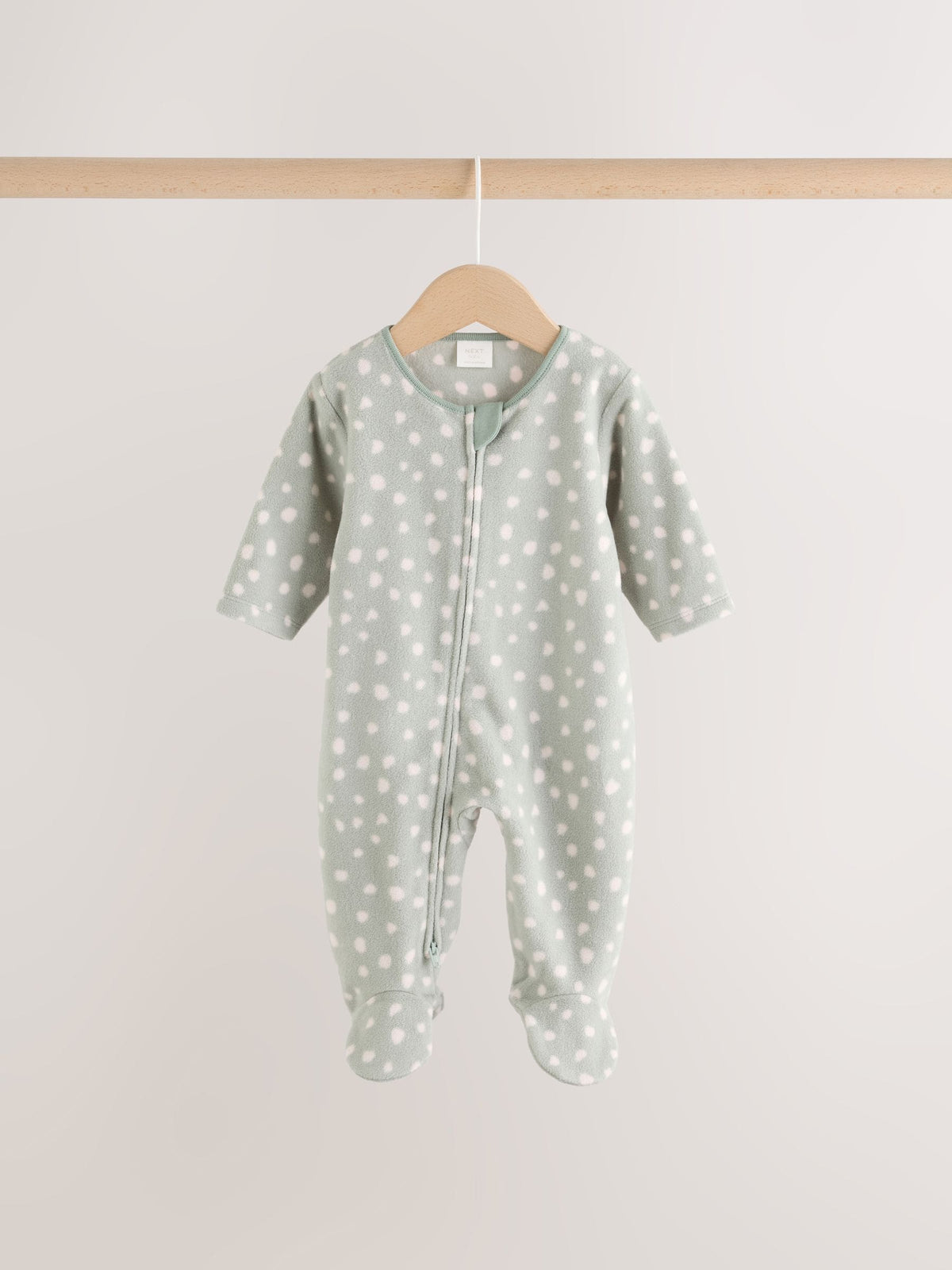 Sage Green Microfleece Two Way Zip Baby Sleepsuits 2 Pack image 5