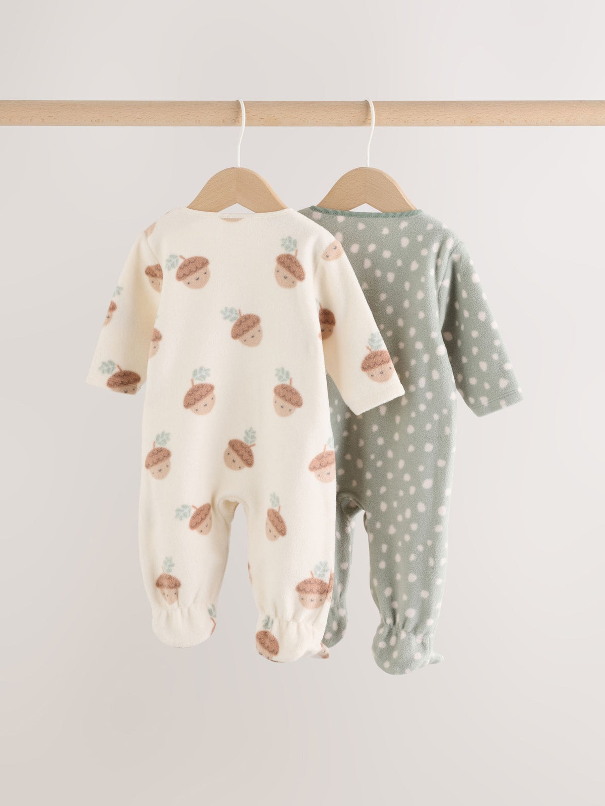 Sage Green Microfleece Two Way Zip Baby Sleepsuits 2 Pack image 6