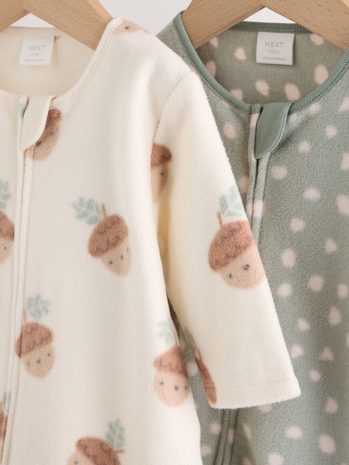 Sage Green Microfleece Two Way Zip Baby Sleepsuits 2 Pack image 8