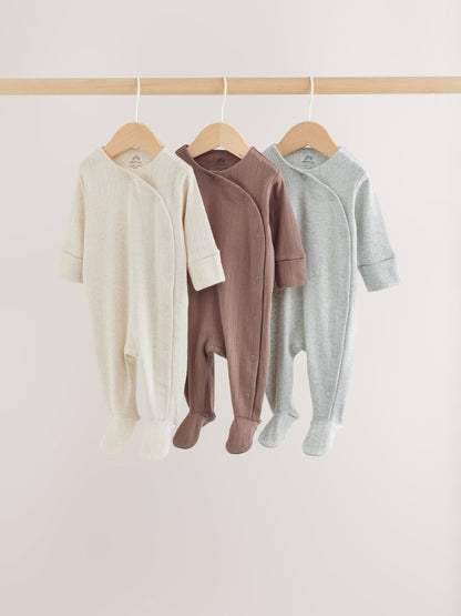 Neutral Pointelle Baby Sleepsuit 3 Pack (0-2yrs) image 1