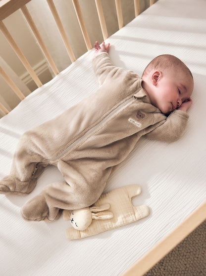 Neutral Bear Fleece Two Way Zip Baby Sleepsuit image 1