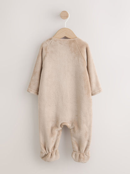 Neutral Bear Fleece Two Way Zip Baby Sleepsuit image 4