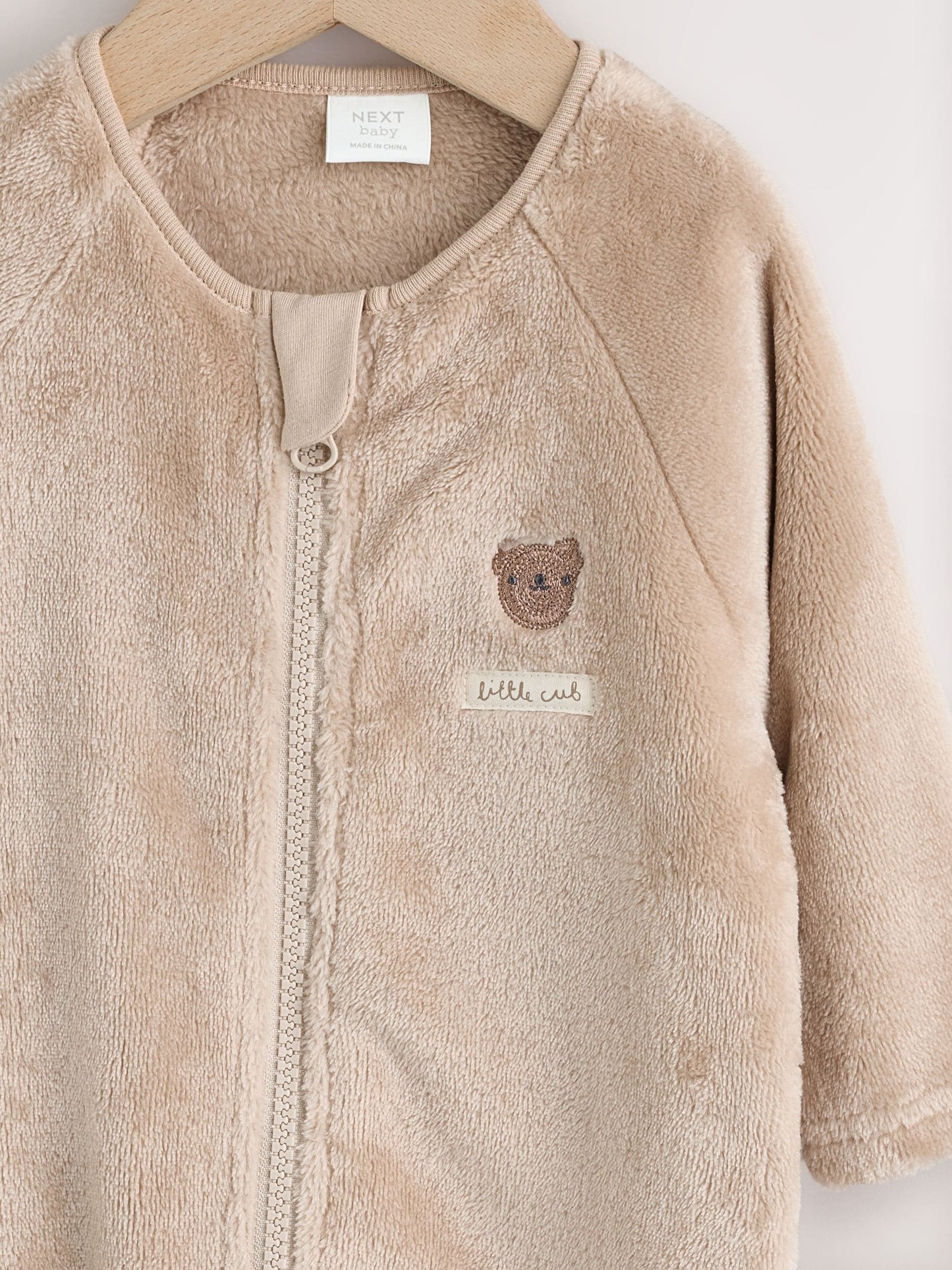 Neutral Bear Fleece Two Way Zip Baby Sleepsuit image 5