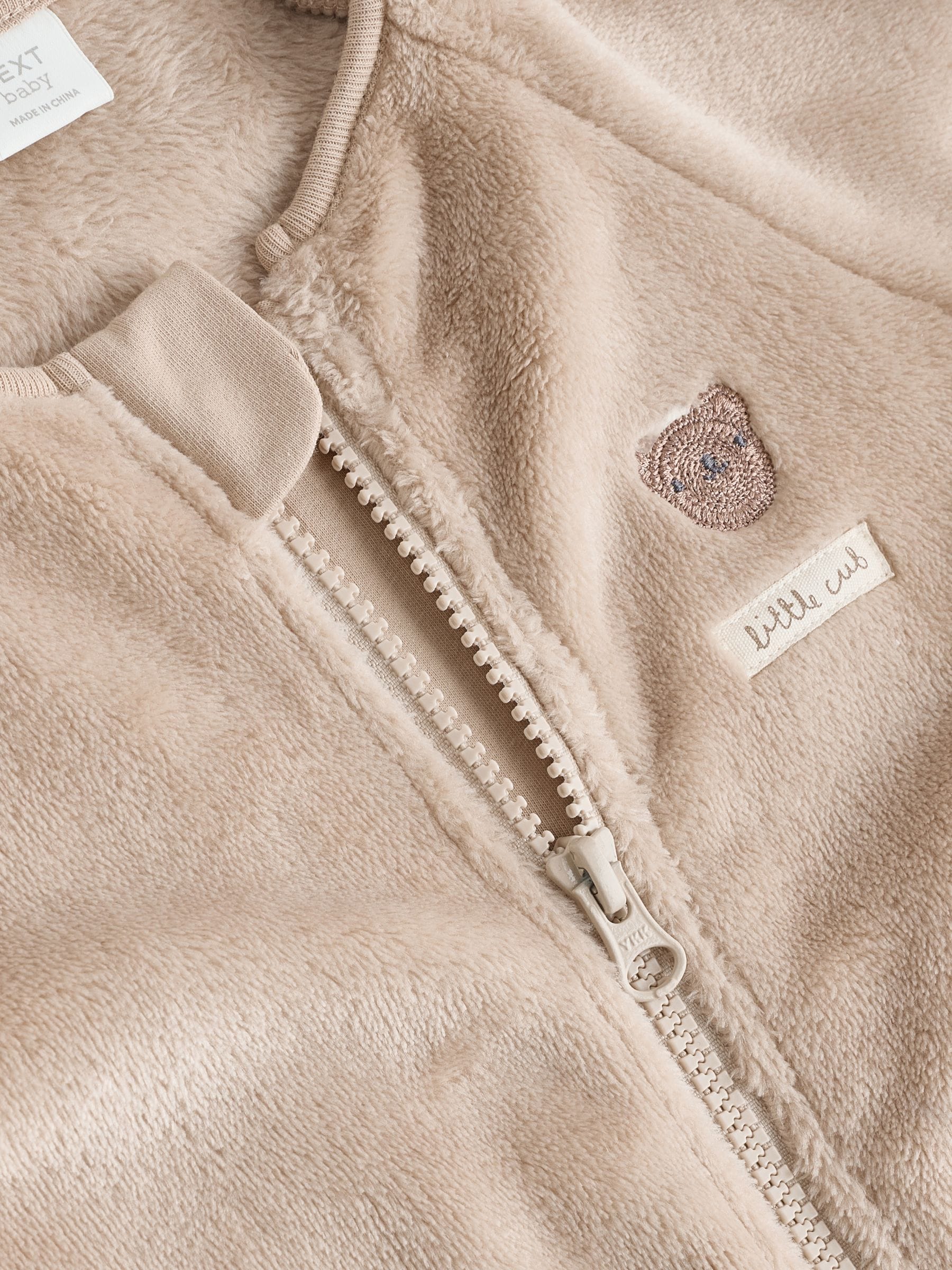 Neutral Bear Fleece Two Way Zip Baby Sleepsuit image 6