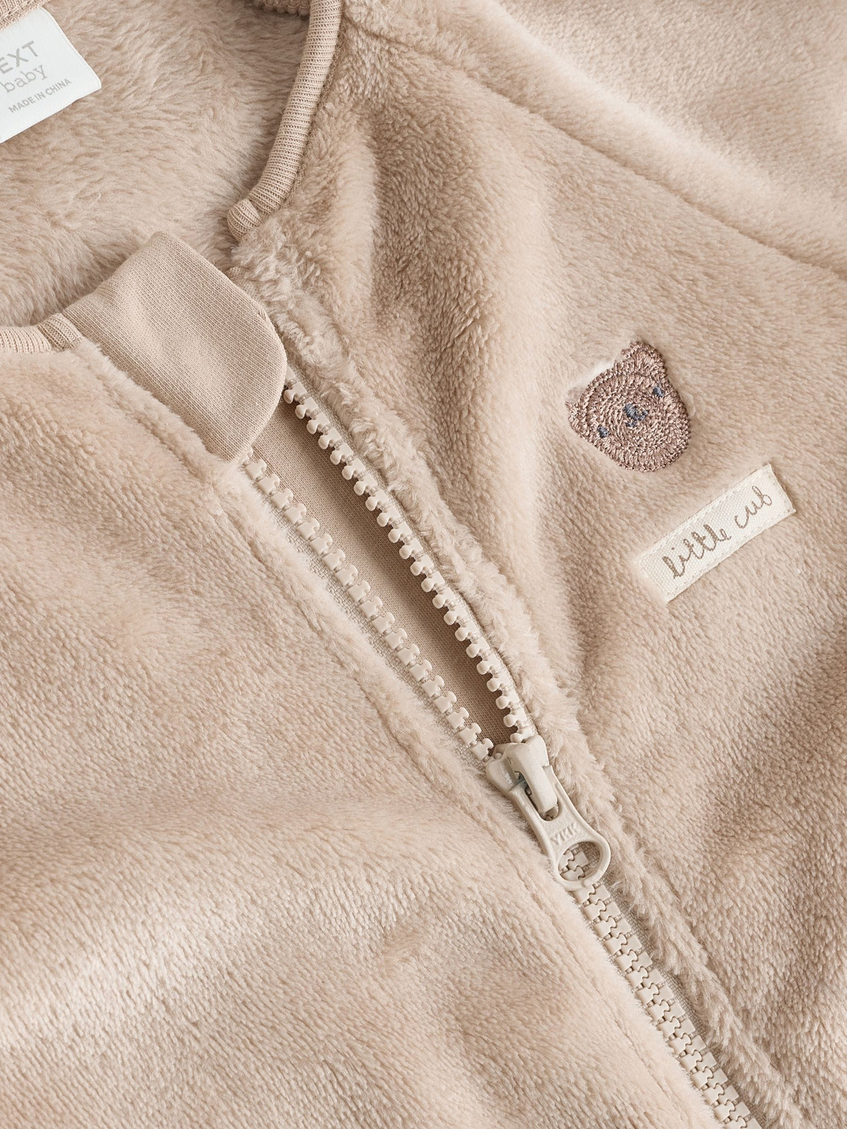 Neutral Bear Fleece Two Way Zip Baby Sleepsuit image 6