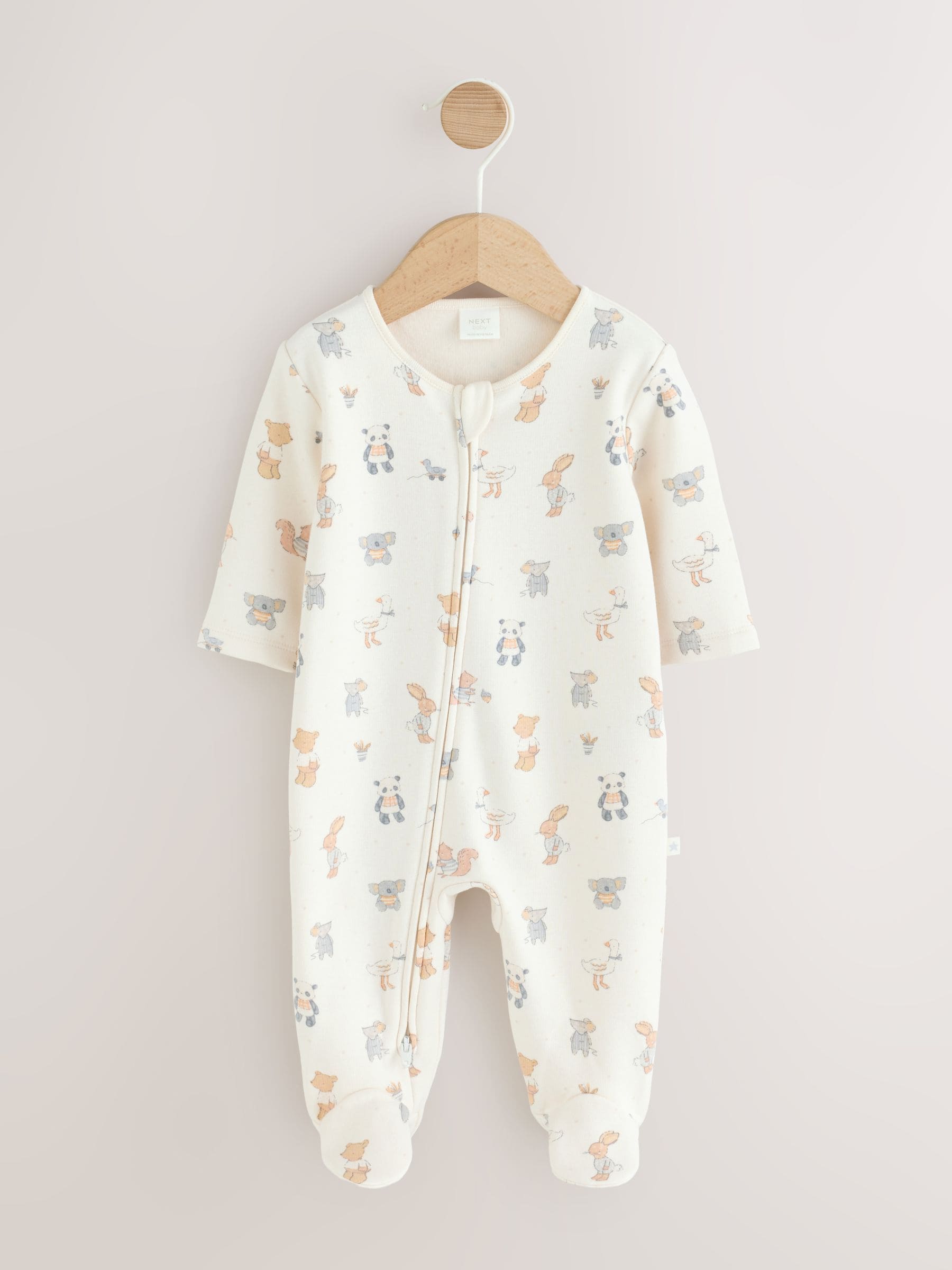 Neutral Animal Fleece Lined Two Way Zip Baby Sleepsuit image 1