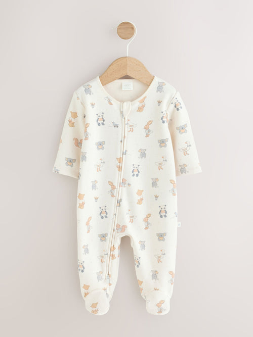 Neutral Animal Fleece Lined Two Way Zip Baby Sleepsuit image 1