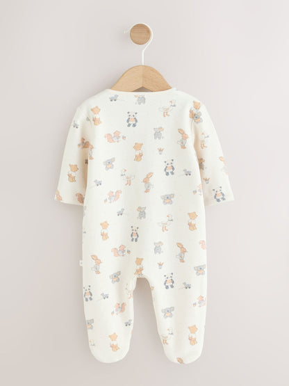 Neutral Animal Fleece Lined Two Way Zip Baby Sleepsuit image 2