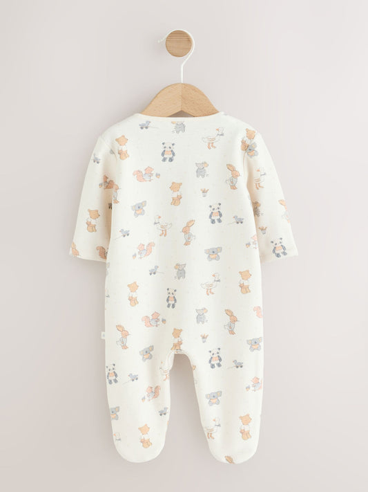 Neutral Animal Fleece Lined Two Way Zip Baby Sleepsuit image 2