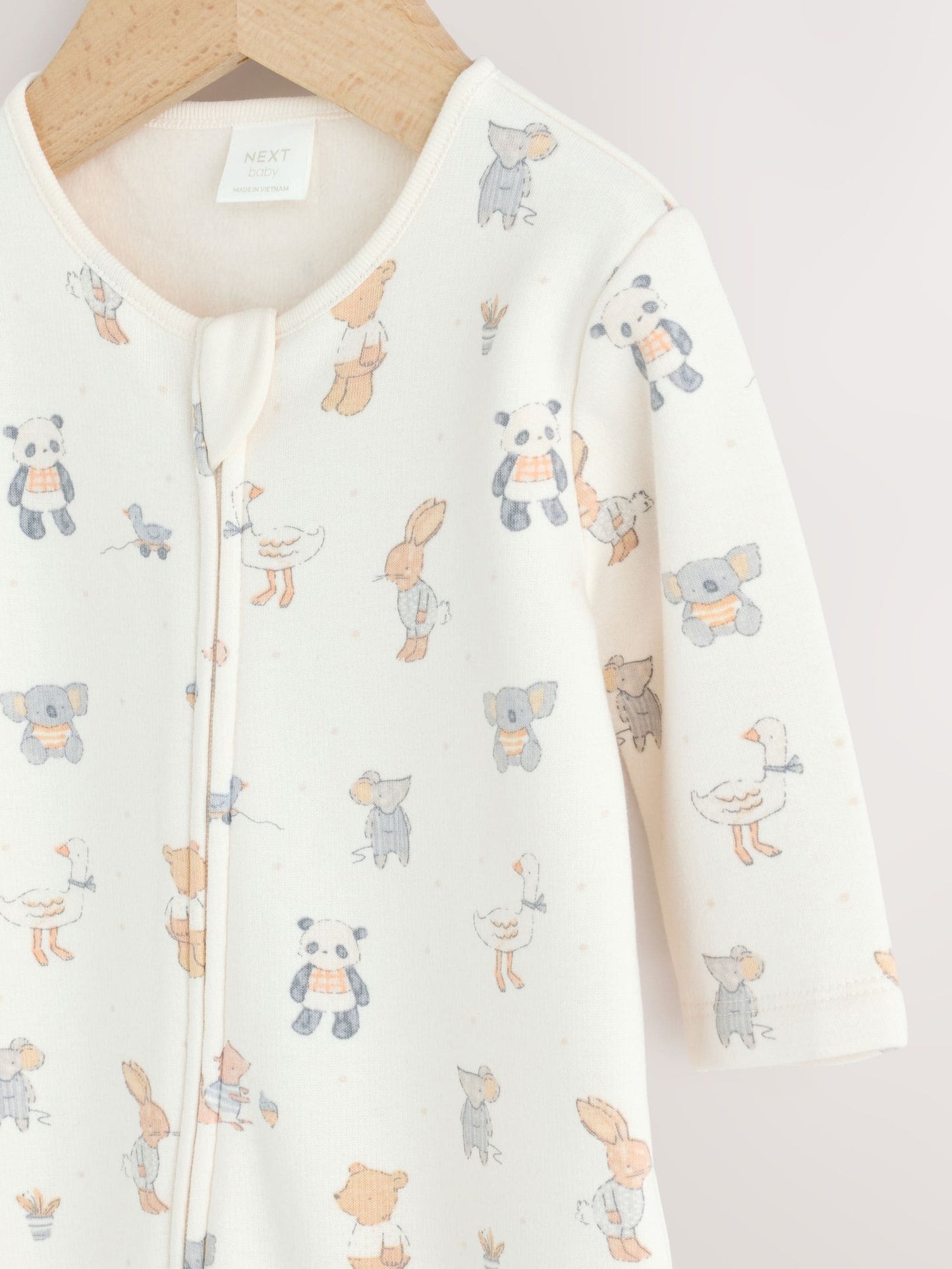 Neutral Animal Fleece Lined Two Way Zip Baby Sleepsuit image 3