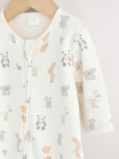 Neutral Animal Fleece Lined Two Way Zip Baby Sleepsuit image 3