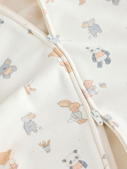 Neutral Animal Fleece Lined Two Way Zip Baby Sleepsuit image 4