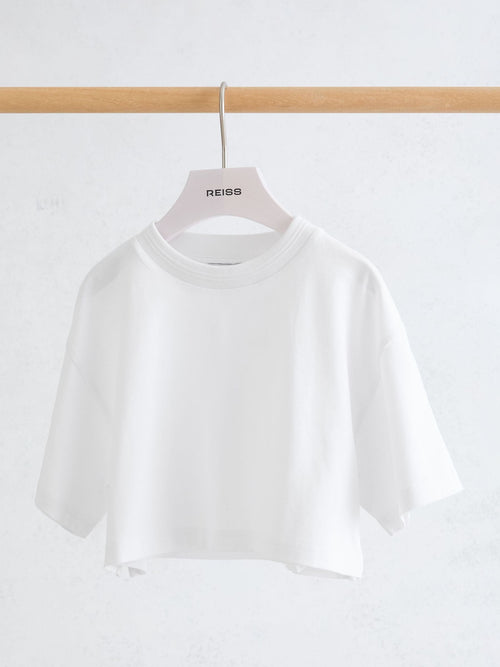 Reiss White Isabel 9-13 yrs Cotton Relaxed Cropped T-Shirt image 1