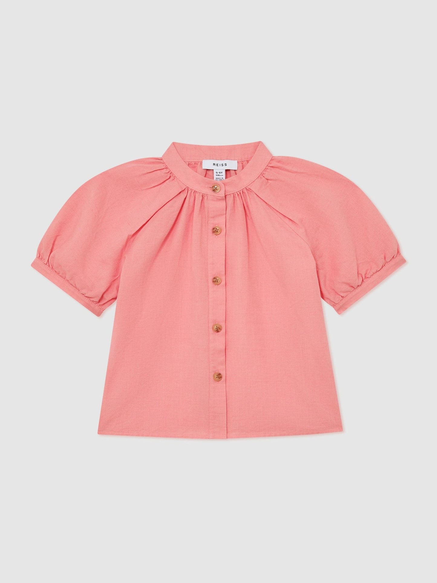 Reiss Coral Pink Cleo 3-9 yrs Cotton-Linen Puff-Sleeve Shirt image 1