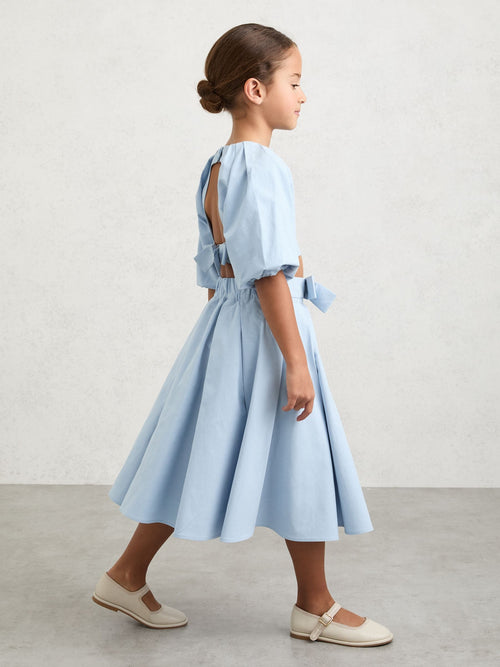 Reiss Pale Blue Gigi 9-13 yrs Bow-Detail Pleated Midi Skirt image 1