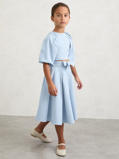 Reiss Pale Blue Gigi 9-13 yrs Bow-Detail Pleated Midi Skirt image 4