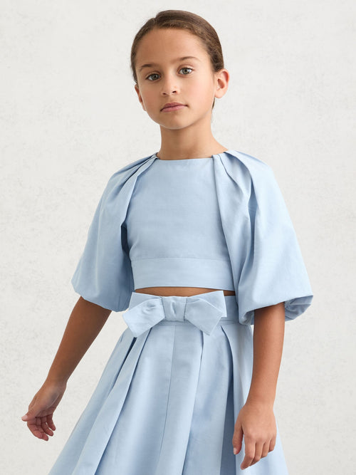 Reiss Pale Blue Marlie 3-9 yrs Puff-Sleeve Tie-Back Top image 1