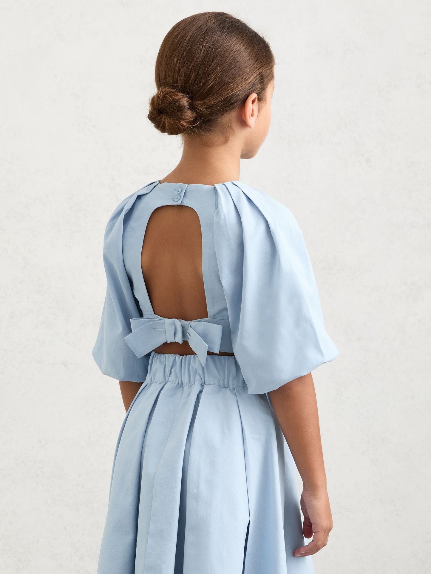 Reiss Pale Blue Marlie 3-9 yrs Puff-Sleeve Tie-Back Top image 3