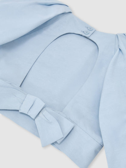 Reiss Pale Blue Marlie 3-9 yrs Puff-Sleeve Tie-Back Top image 5