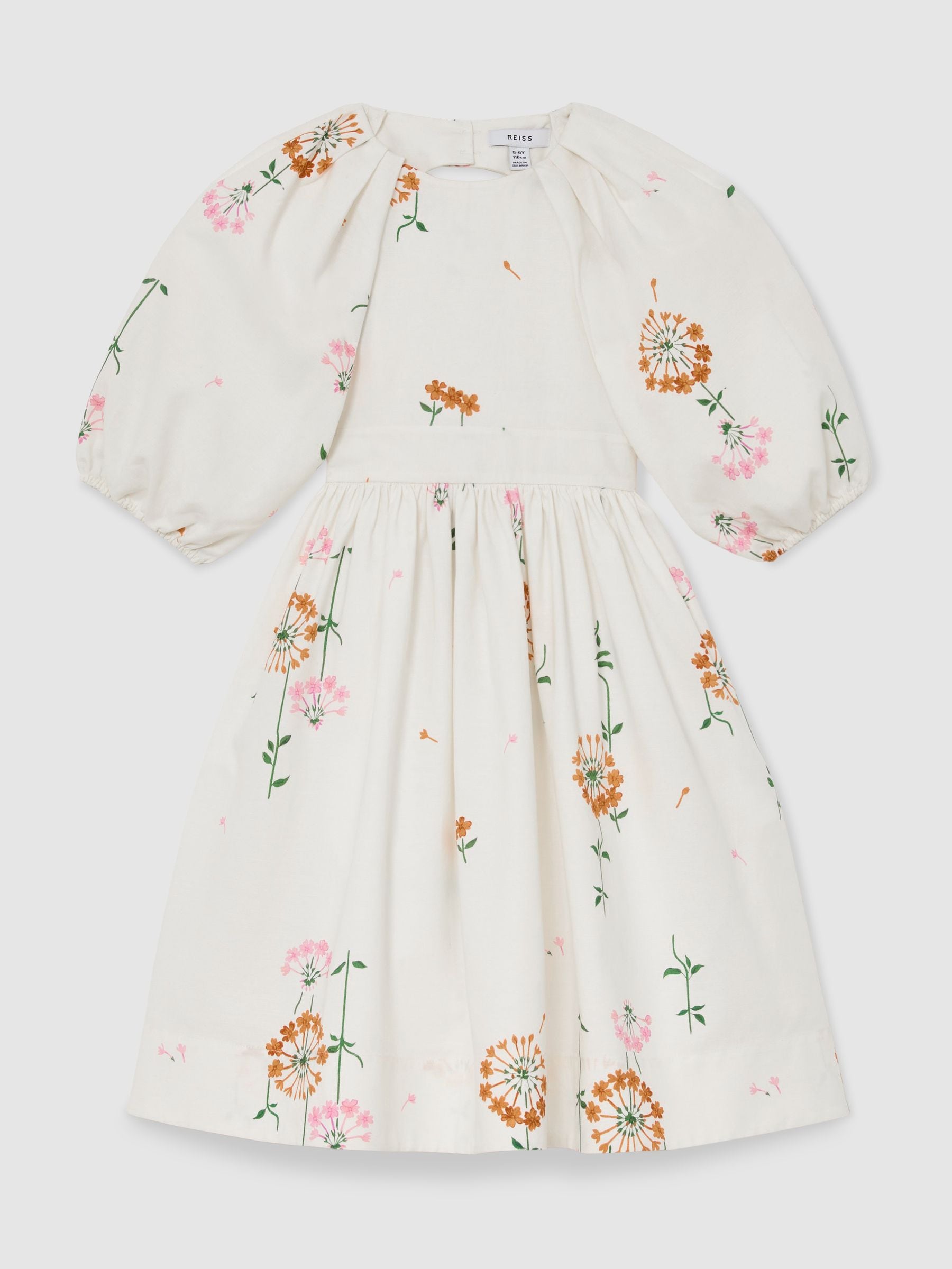 Reiss Multi Print Mae 9-13 yrs Floral-Print Tie-Back Midi Dress image 2