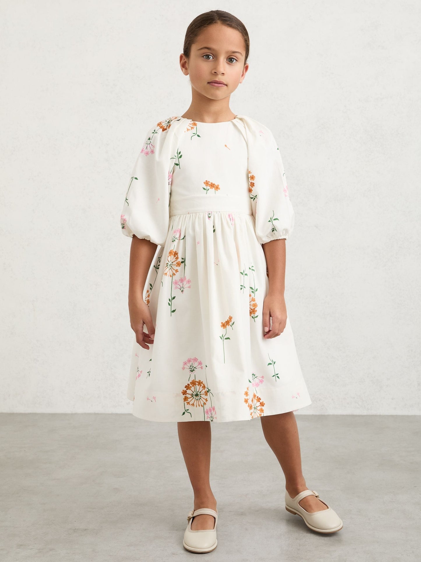 Reiss Multi Print Mae 9-13 yrs Floral-Print Tie-Back Midi Dress image 3
