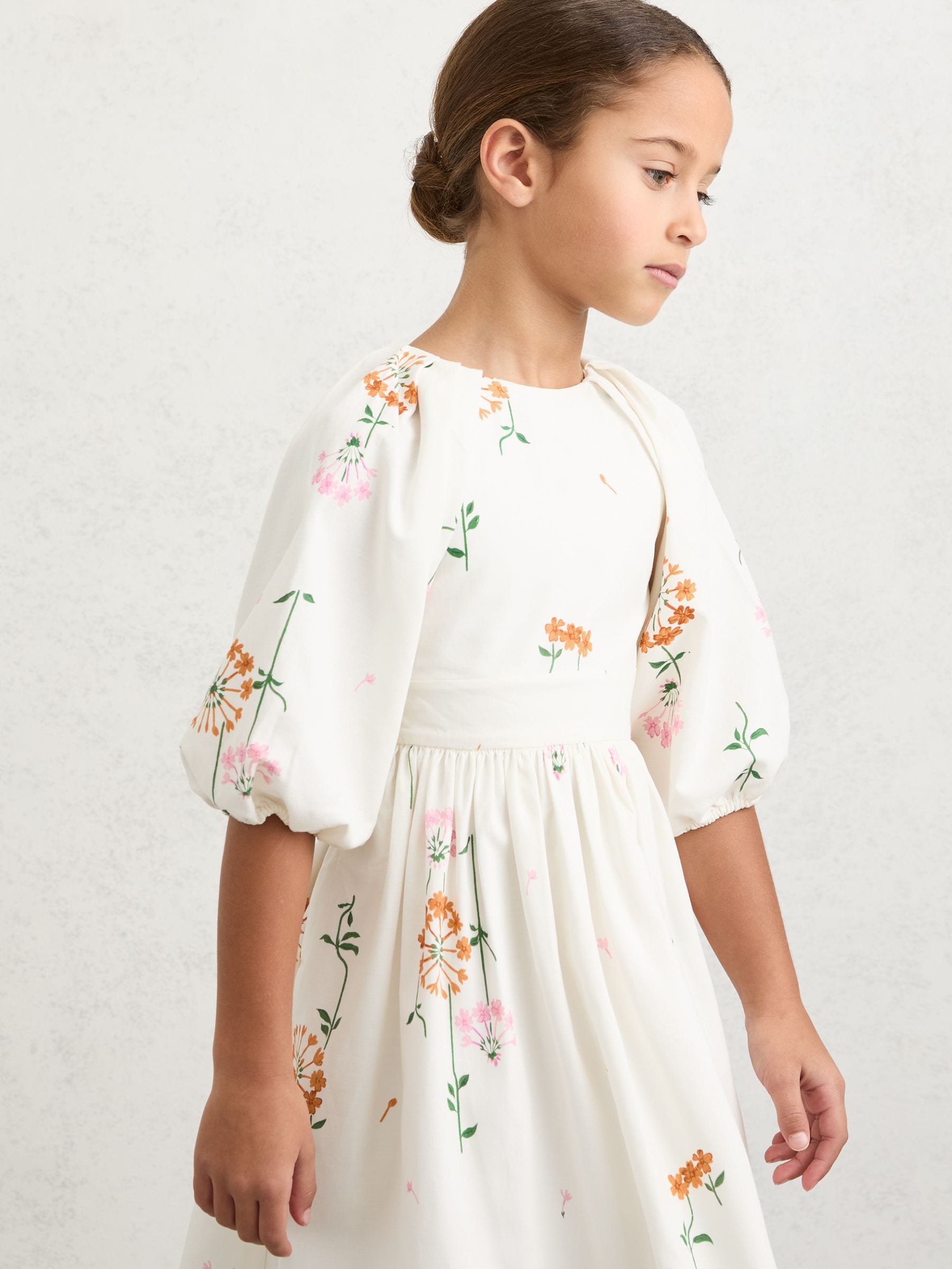 Reiss Multi Print Mae 9-13 yrs Floral-Print Tie-Back Midi Dress image 4