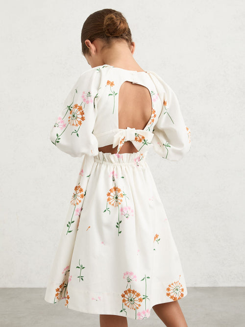 Reiss Multi Print Mae 9-13 yrs Floral-Print Tie-Back Midi Dress image 1