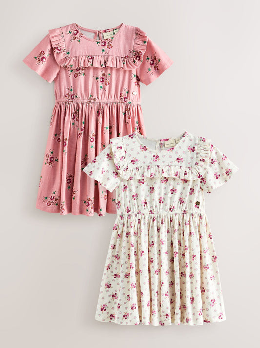 Laura Ashley Pink/Cream Short Sleeve Jersey Dress 2 Pack image 1