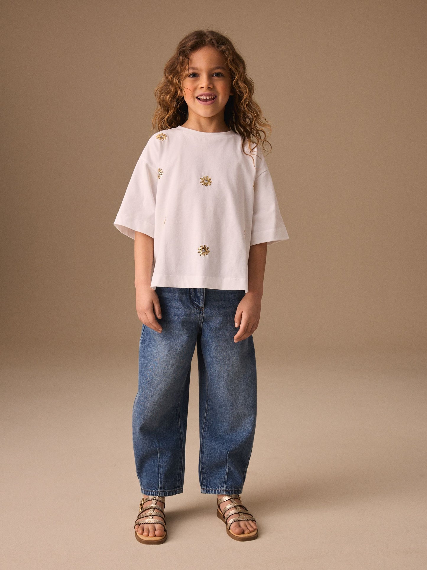 Dsiney Kidz - White Flower Oversized Boxy Sequin T-Shirt (3-16yrs) image 2