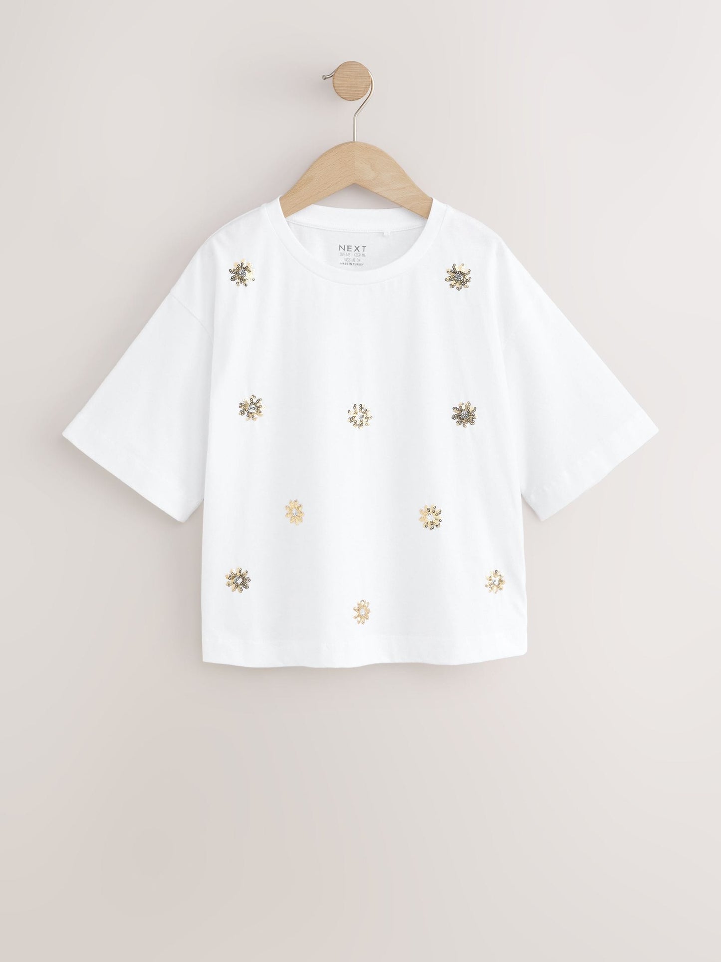 Dsiney Kidz - White Flower Oversized Boxy Sequin T-Shirt (3-16yrs) image 5