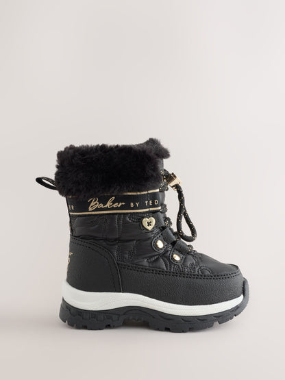 Baker by Ted Baker Black Quilted Nylon Bow Snow Boots - image 1