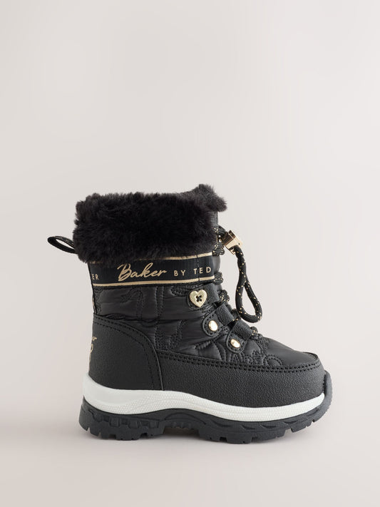 Baker by Ted Baker Black Quilted Nylon Bow Snow Boots - image 1