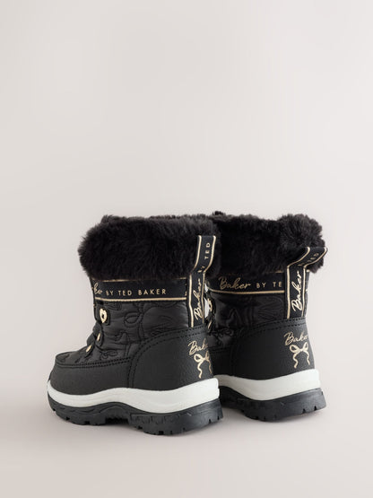 Baker by Ted Baker Black Quilted Nylon Bow Snow Boots - image 3